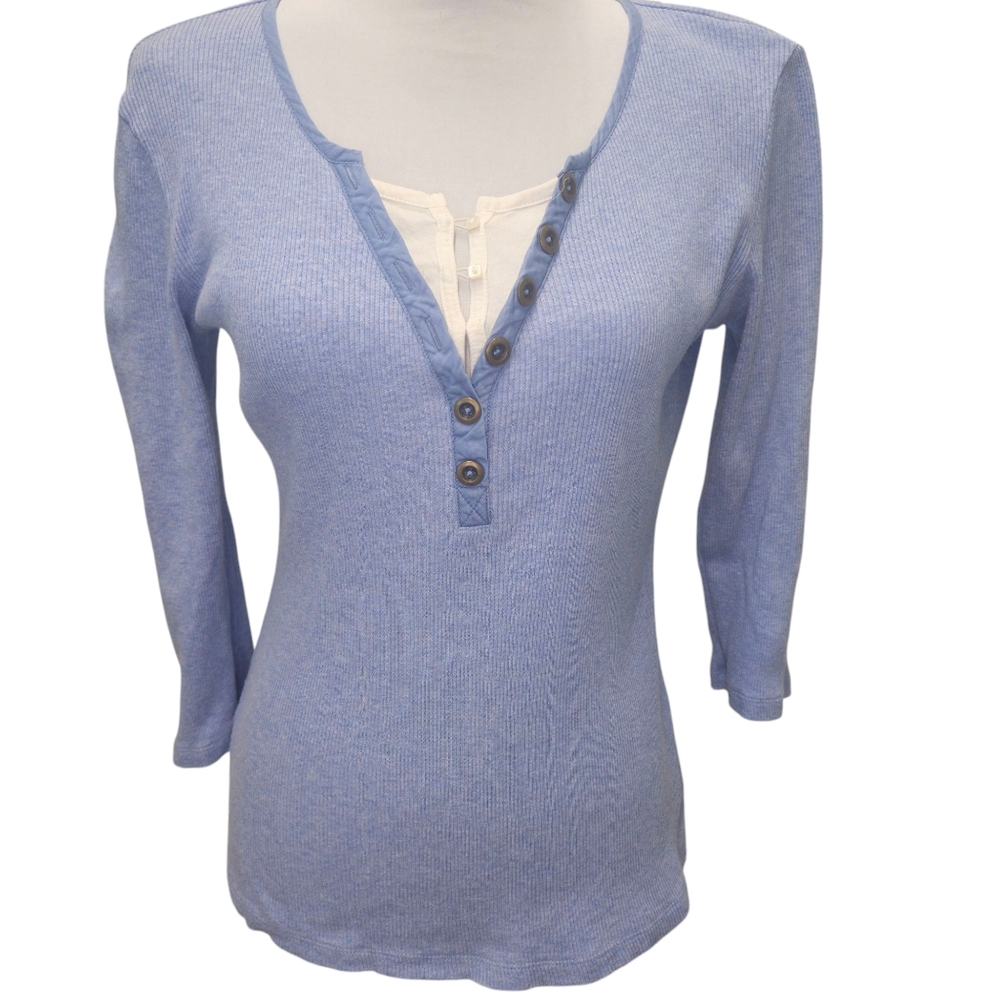 Liz Claiborne Ribbed Layered Look Ribbed Henley 3/4 Sleeve Size Small
